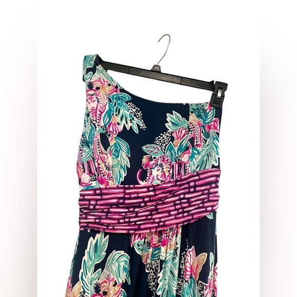 Lilly Pulitzer Malia One-Shoulder Maxi Dress Inky Navy Peanut Gallery sz S - Picture 4 of 11